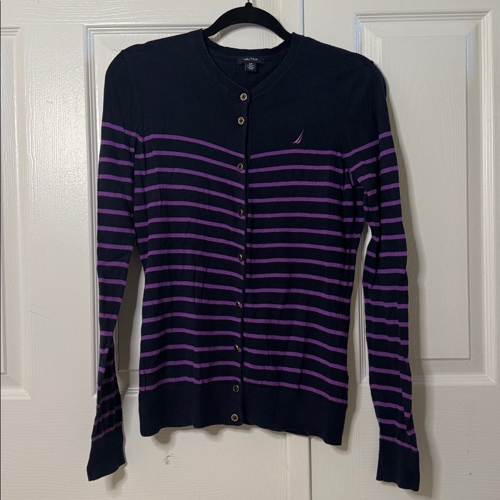 NWOT Nautica Navy and Purple Striped Sweater Cardigan